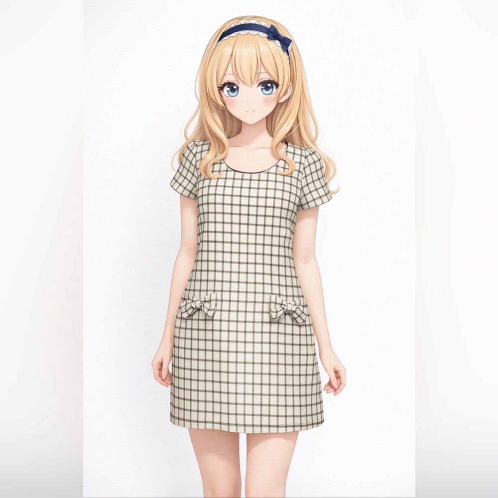 Lodispotto Tweed Windowpane Bow Pocket Mini‎ Dress Japanese Size S